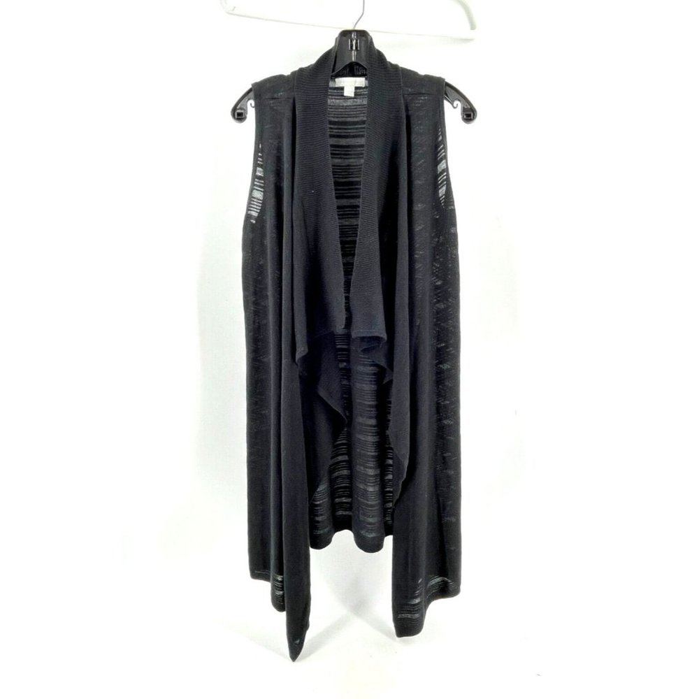 New York & Co Black Open Drape Front Sleeveless Knit Cardigan Sweater Size S
